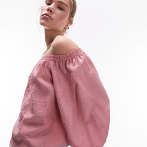 Topshop Dusky Pink Balloon Sleeve Bardot Top - Boho Coquette Blouse - Size 6 NWT